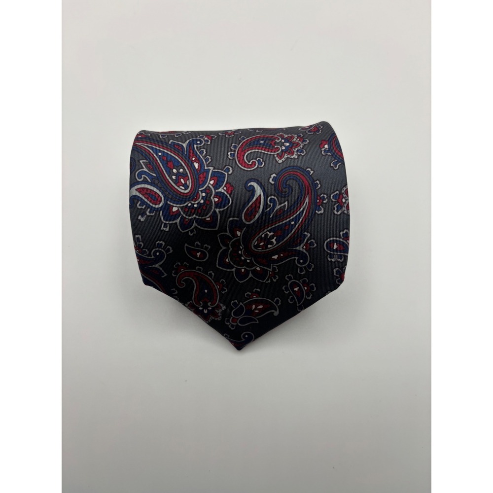 Strawbridge & Clothier Mens Silk Paisley Tie Made in Italy Grey Red Blue
